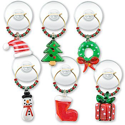 Holiday Mix Suction Cup Wine Glass Charms
