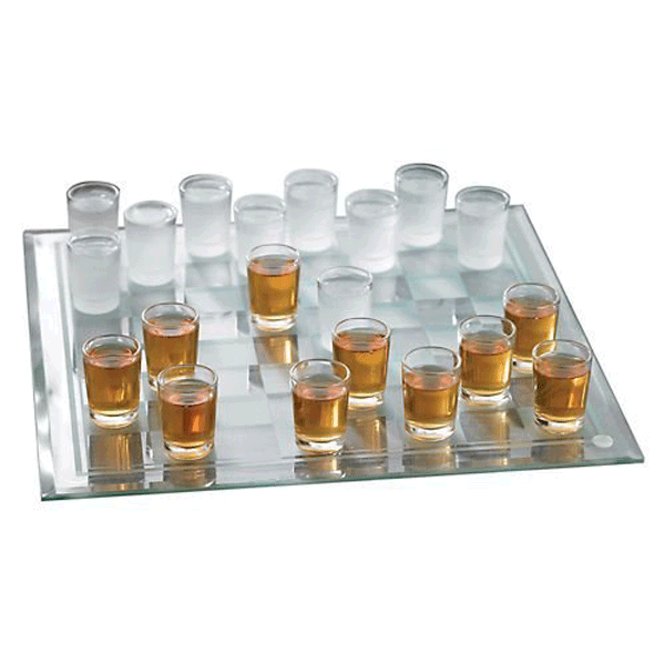 Shot Glass Checkers with 14" Square Checkerboard Winestuff