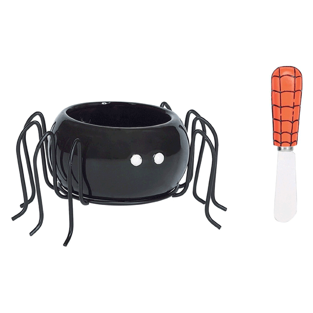 Happy Halloween Spider Boo Shaped Dip Bowl and Spreader Set