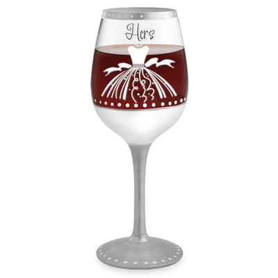 Hers Hand-Decorated Wine Glass