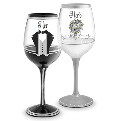 Hers Hand-Decorated Wine Glass