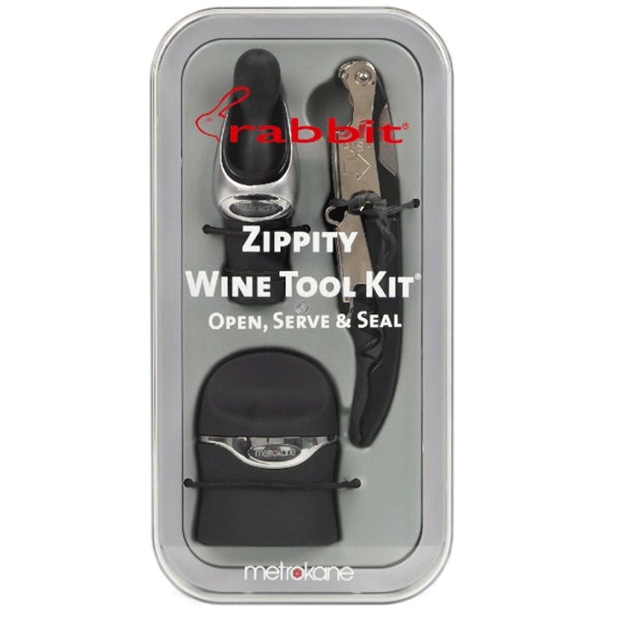 Metrokane Zippity Rabbit 3-Piece Black Wine Tool Kit