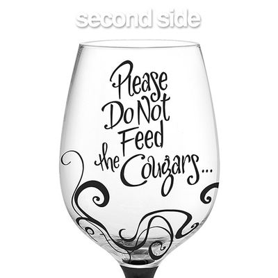 Cougars Prefer Hand-Decorated Wine Glass
