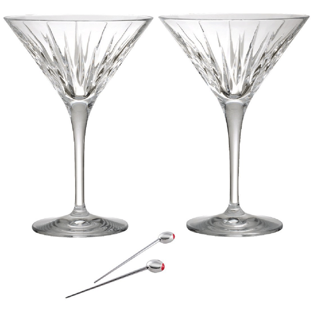 Reed & Barton Soho Martini Glasses w/ Olive Picks (Set of 2) - Winestuff