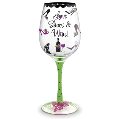 Love Shoes & Wine Hand-Decorated Wine Glass