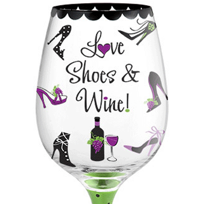 Love Shoes & Wine Hand-Decorated Wine Glass