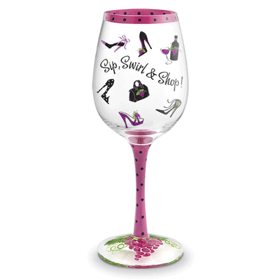 Sip, Swirl & Shop Hand-Decorated Wine Glass