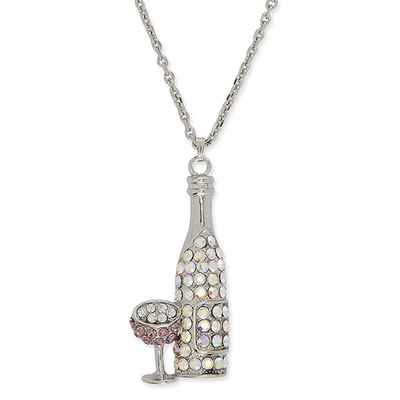 Bottle and Glass Rhinestone Necklace