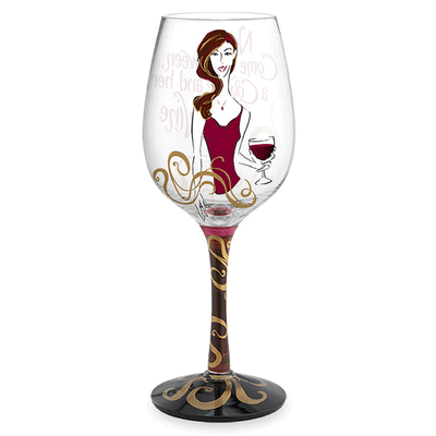 Cougar & Her Wine Hand-Decorated Wine Glass