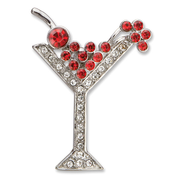 Holiday Martini Rhinestone Brooch