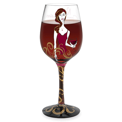 Cougar & Her Wine Hand-Decorated Wine Glass