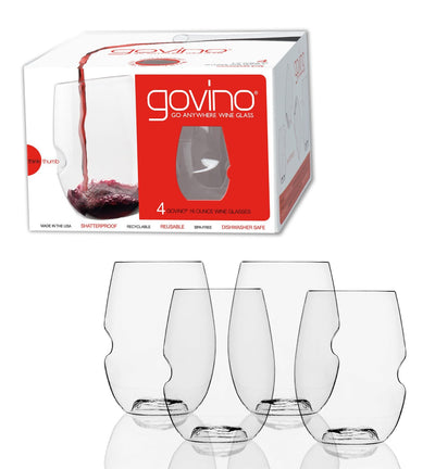 GoVino Top Rack Series Shatterproof Stemless Glasses, Dishwasher Safe, Set of 4
