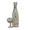 Wine Bottle & Glass Rhinestone Brooch